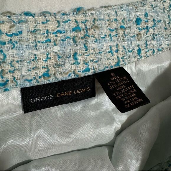 Grace Dane Lewis Blue Twill Ruffle Fairy Pencil Skirt 8 - Picture 3 of 5